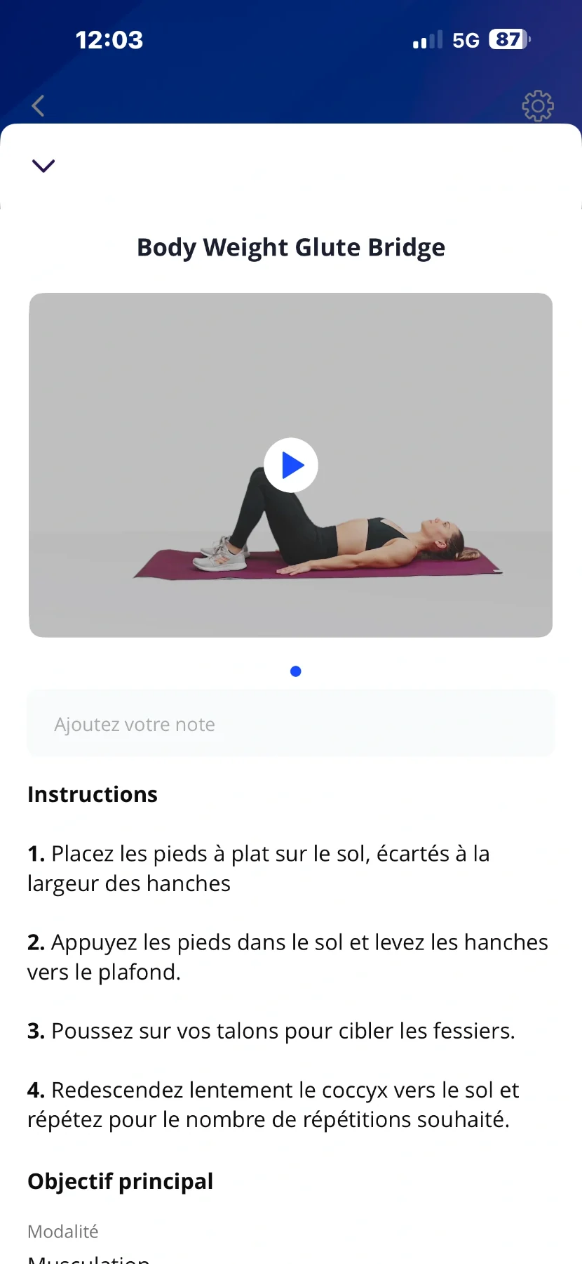 Vidéo d'exercice dans l'application Everfit